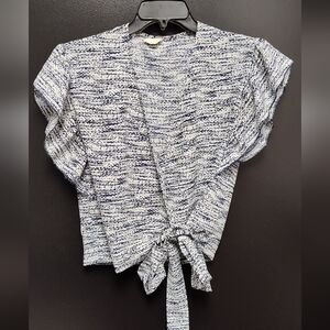 Blue and White Wrap Blouse